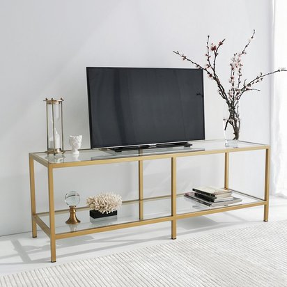 Bassoca glass TV cabinet with gold frame 130 cm