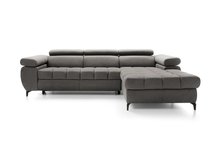 Pernes L-shaped corner sofa bed with adjustable headrests and armrests and a container (Fabric: Castel 93, Side: Right)