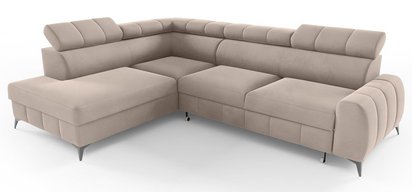 Corner sofa with sleeping function London L-shaped left side with storage Paros 02 velour