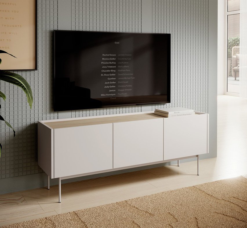 Color TV cabinet 144 cm three-door Cashmere / Linea Oak