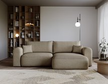 Sollano L-shaped corner sofa with sleeping function with a container, universal beige chenille