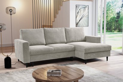 Corner sofa with sleeping function Nalika L-shaped with storage Poso 100 corduroy right-hand side