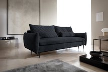 Pikada sofa bed with sleeping function and bedding container, anthracite velvet