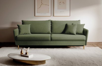 Three-seater sofa Volio Magic Velvet 2243 sage hydrophobic velvet gold legs