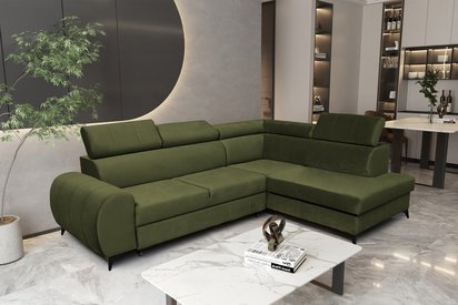 Corner sofa with sleeping function Dulia L-shaped legs black (Fabric: Trinity 27, Side: Right)