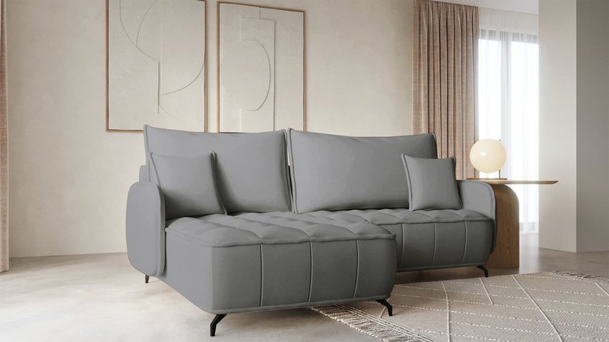 Corner sofa with sleeping function Arandes L-shaped with container Salvador 17 hydrophobic velvet left-hand side