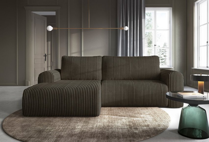 Corner sofa with sleeping function Lelu Tilia 37 L-shaped with a container, thick corduroy, left-hand side