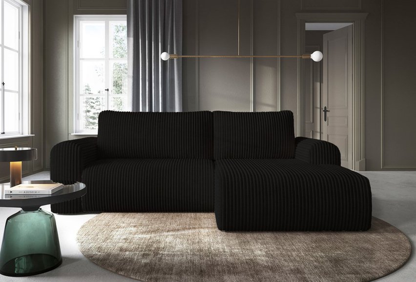 Corner sofa with sleeping function Lelu Tilia 100 L-shaped with a container, thick corduroy, right-hand side