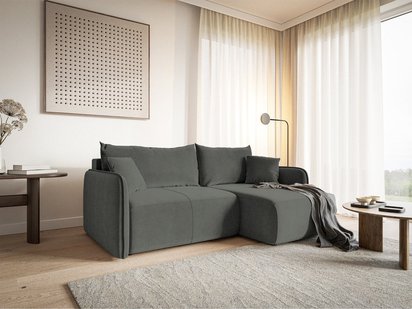 Mamla L-shaped Amon 11 corner sofa with sleeping function with a container, universal hydrophobic velor