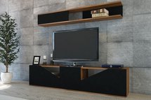 Jeff TV cabinet with black fronts and a wall shelf