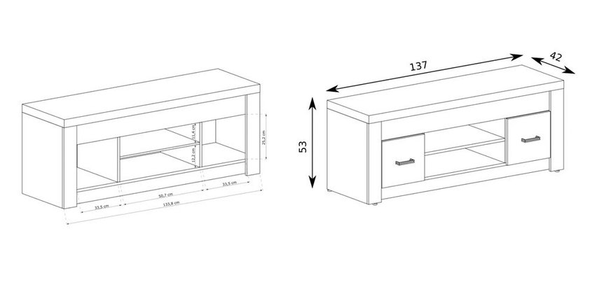 Inaren TV cabinet 137 cm (Dark Ash, LED)