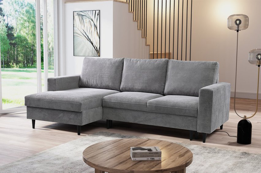 Corner sofa with sleeping function Nalika L-shaped with storage Poso 55 corduroy left-hand side