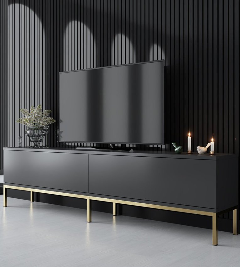 Ferrostis TV cabinet on gold metal legs, graphite