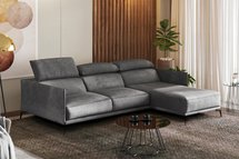 Ryenne grey corner sofa in hydrophobic fabric on black legs (Fabric: Monolith 84, Side: Right)