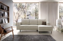 Rodario mini gray beige corner sofa with sleeping function with right-hand corduroy container