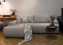 Ovo L-shaped corner sofa with sleeping function with a container in easy-to-clean fabric