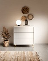 Bello three-drawer white chest of drawers with gold legs