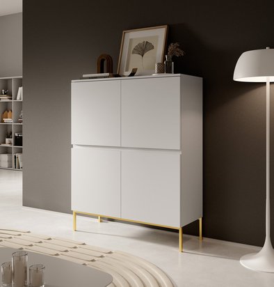 Bemmi tall chest of drawers, 100 cm, white with gold legs