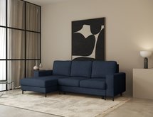 Mokpeo L-shaped corner sofa with sleeping function with two containers on black legs Sorella 77 chenille right-hand side