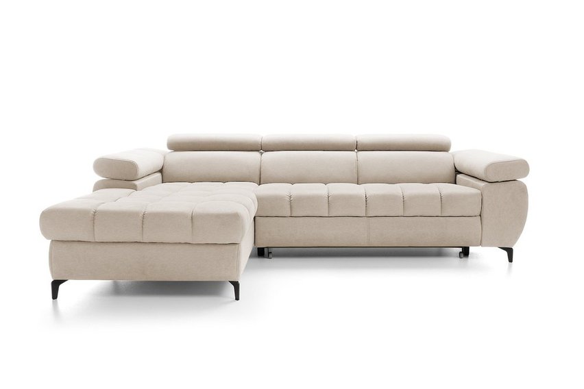 Pernes L-shaped corner sofa bed with adjustable headrests and armrests and a container (Fabric: Castel 03, Side: Left)