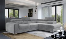 Corner sofa with sleeping function Negreiros L-shaped with container and adjustable headrests gray water-repellent velvet right-hand side