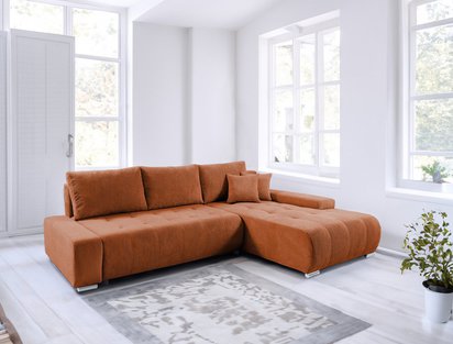 Corner sofa with sleeping function Magliano L-shaped with storage copper corduroy right-hand side