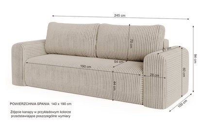 Lelu Tilia 39 three-seater sofa bed with storage, thick corduroy