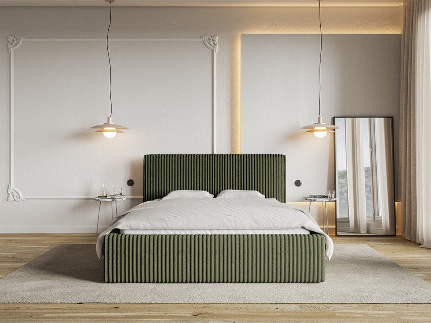 Upholstered bed 140x200 cm Tilio with storage, metal frame Tilia 37, thick corduroy