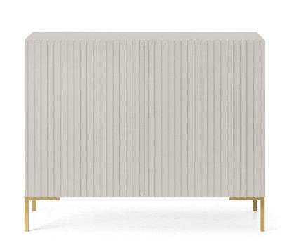 Lammelo two-door chest of drawers, 92 cm, gray beige with golden legs