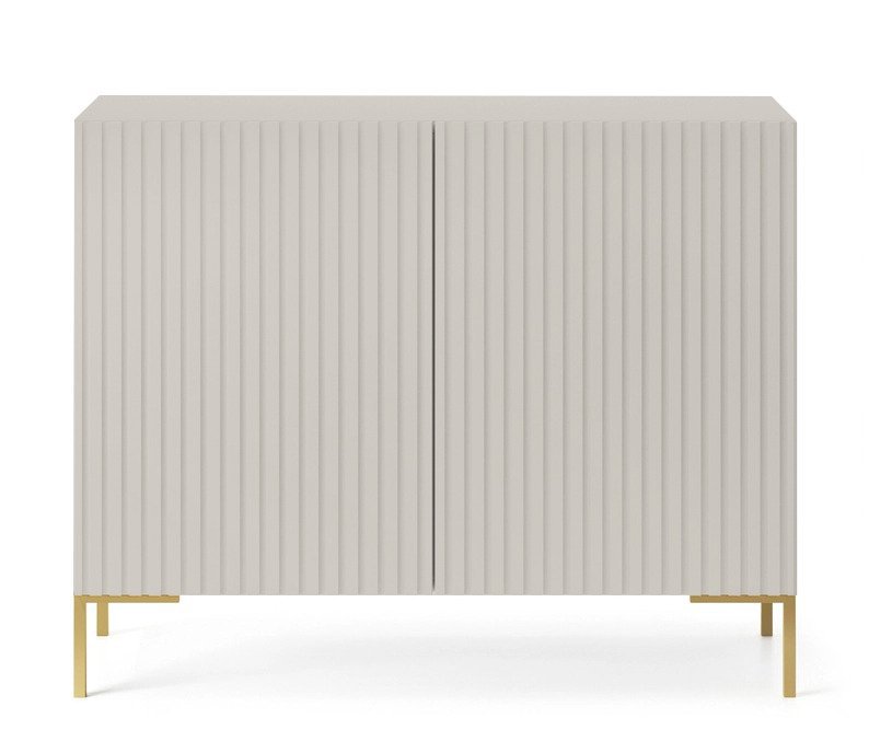 Lammelo two-door chest of drawers, 92 cm, gray beige with golden legs