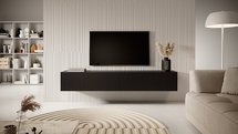 Veldio TV cabinet, 175 cm, black, with a milled front