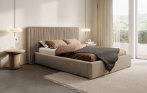 Upholstered bed 160x200 cm Toile with storage box and metal frame Opera taupe