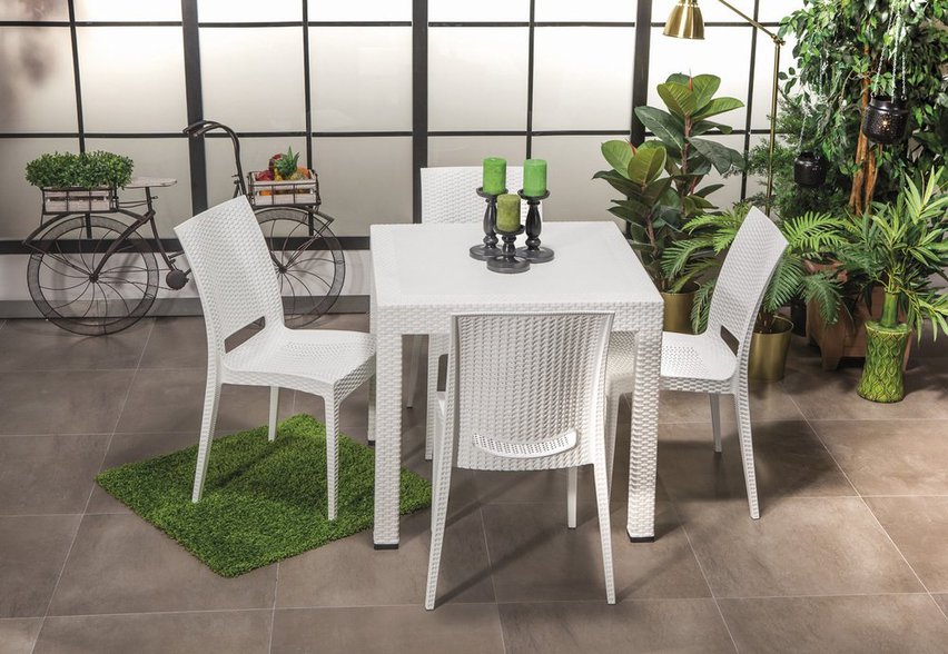 Valries garden set, four-seater table and chairs, white technorattan