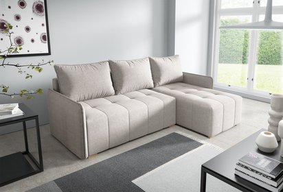 Corner sofa with sleeping function Grenada L-shaped with container Neve 03 braid right-hand side