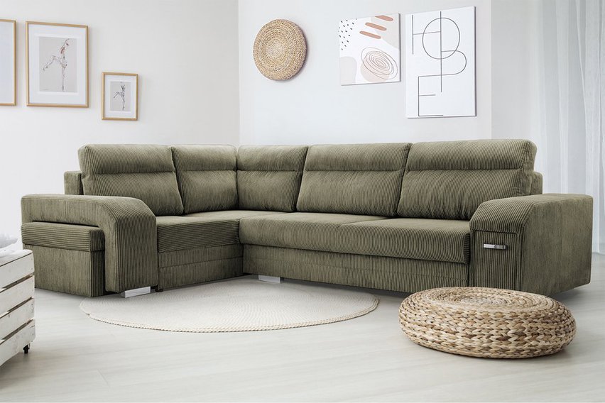 Umill L-shaped corner sofa with sleeping function with containers with a bar and a pouf Lincoln 37 left-hand side