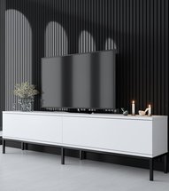 Ferrostis TV cabinet on black metal legs, white