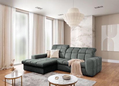 Corner sofa with sleeping function Luglo L-shaped with container and adjustable headrests Cremona 96 chenille left-hand side