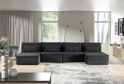 Corner sofa with sleeping function Moduliano U-shaped large with container universal black corduroy