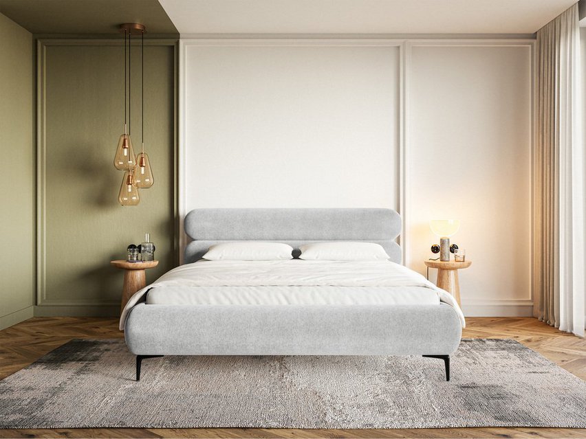 Upholstered bed 140x200 cm Roule with storage, metal frame Amon 09, hydrophobic velvet, black legs