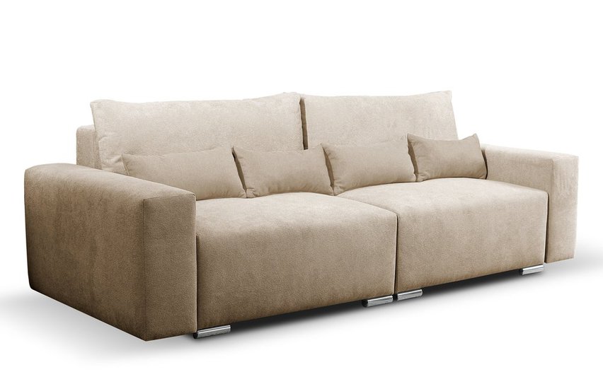 Dekira Aragon 14 three-seater sofa with storage in hydrophobic fabric, braided legs, silver