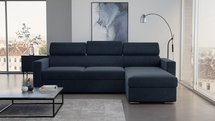 Veraguas L-shaped corner sofa with sleeping function with storage and adjustable headrests, universal, navy blue, in easy-clean fabric