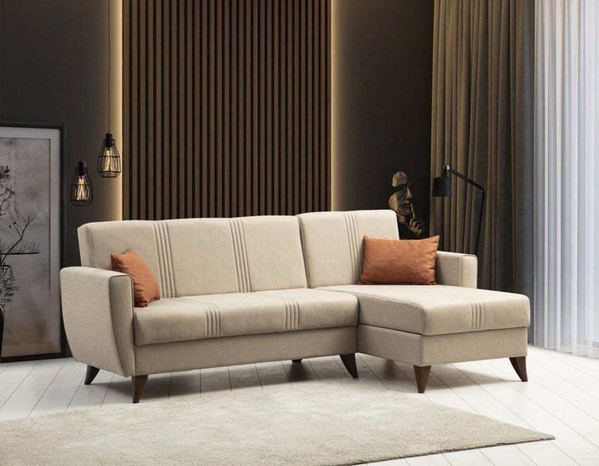 Corner sofa with sleeping function Flanims L-shaped beige