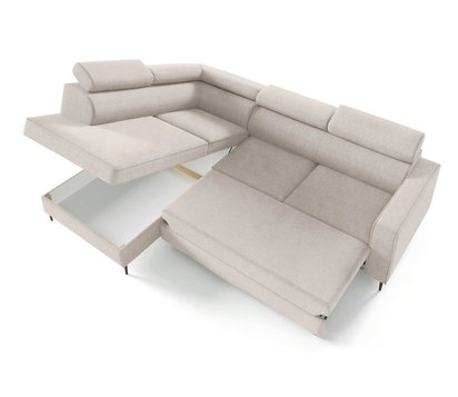 Corner sofa with sleeping function Vero L-shaped with container Neve 03 braided left-hand side