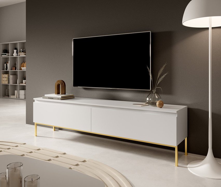 Bemmi TV cabinet, 175 cm, white with gold legs