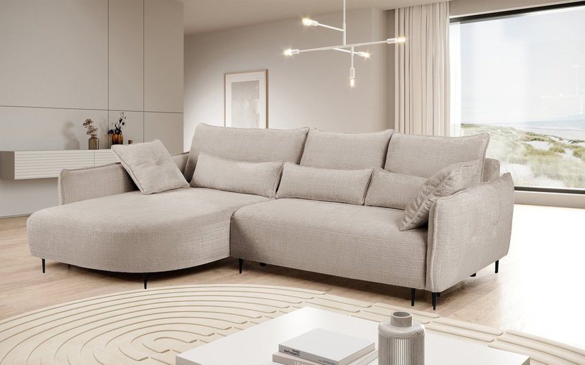 Oblivio corner sofa with sleeping function L-shaped with container (Fabric: Haga 30, Side: Left)