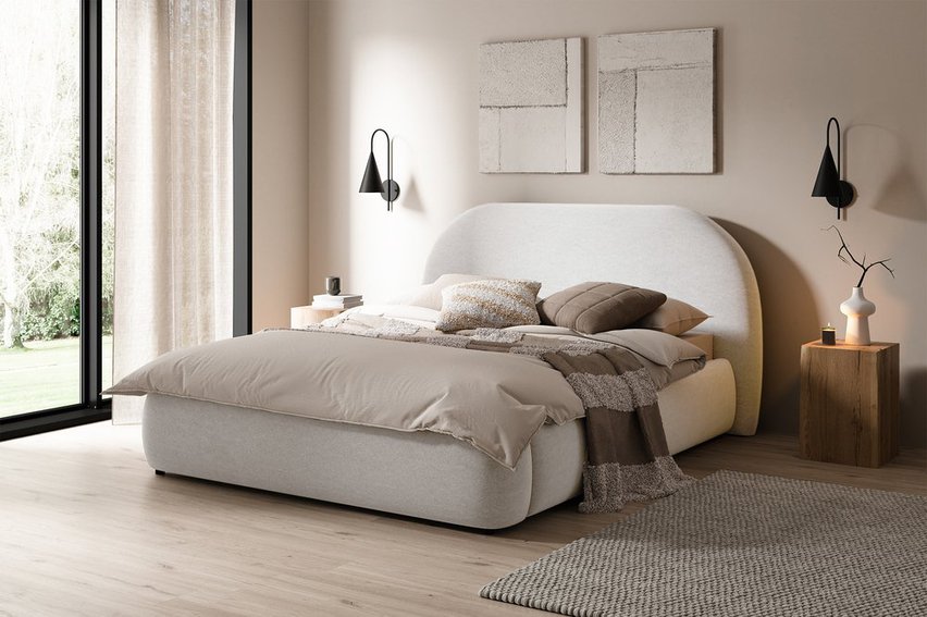 Upholstered bed 180x200 cm Ovo with Castel 03 storage, metal frame, gas lift, easy-to-clean velvet