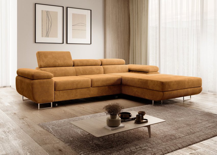 Ganta L-shaped corner sofa with sleeping function with container Poso 01 right-hand corduroy