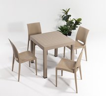 Valries garden set, four-seater table and chairs, beige technorattan