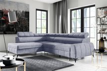 Corner sofa with sleeping function London L-shaped left side with container Paros 05 velour