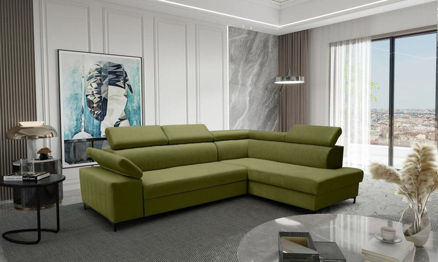 Tazzola L-shaped corner sofa bed with storage (Fabric: Manila 34, Side: Right)